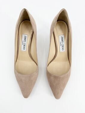 Jimmy Choo Romy Ballet Pink Nude Suede Pointed Toe Pumps Heels 37.5 EU 7.5